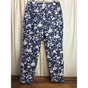 Talbots Chatham Ankle Pants Navy Blue & White Floral Stretch Size Zipper Size 8P